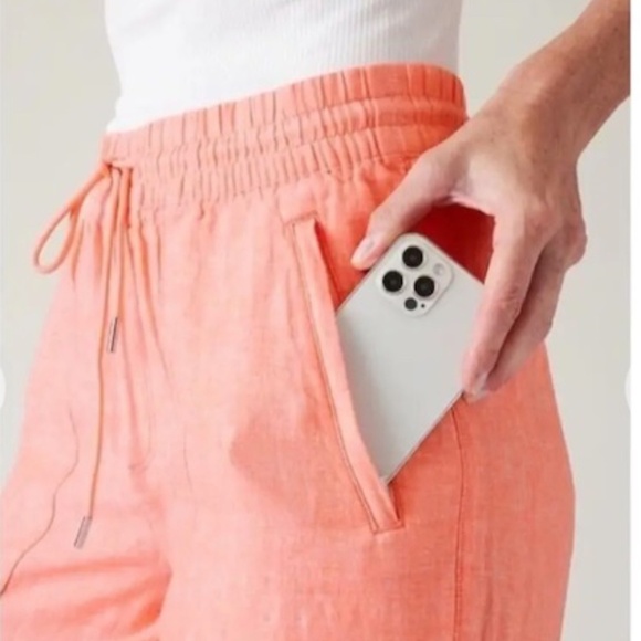 Athleta Retreat 100% Linen Sunset Glow Orange Jogger pants NWOT Size 8 - Picture 2 of 13